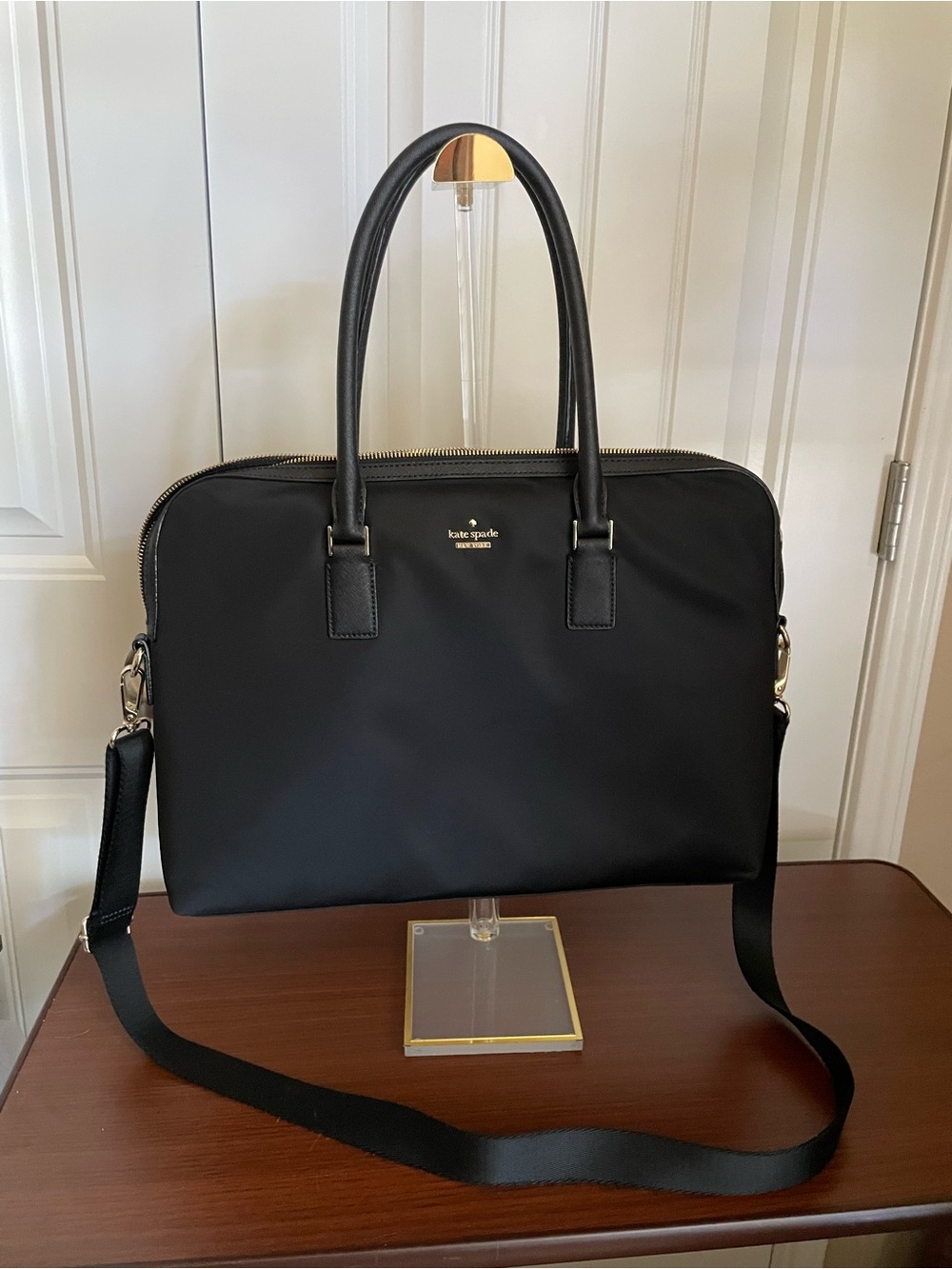 Kate Spade New York nylon and leather laptop bag w Storybook lining